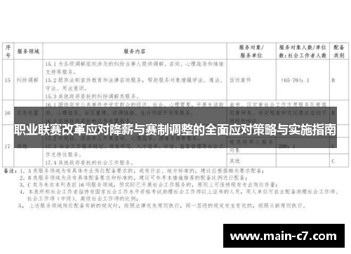 职业联赛改革应对降薪与赛制调整的全面应对策略与实施指南